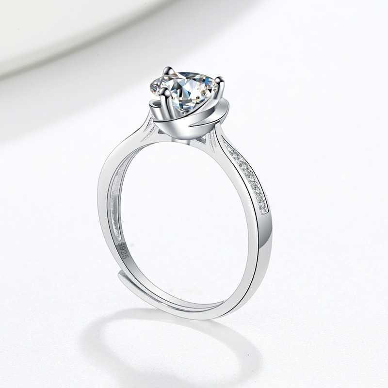 S925 sterling silver ring opening adjustable 1 carat GRA moissanite ring for women - Image 3