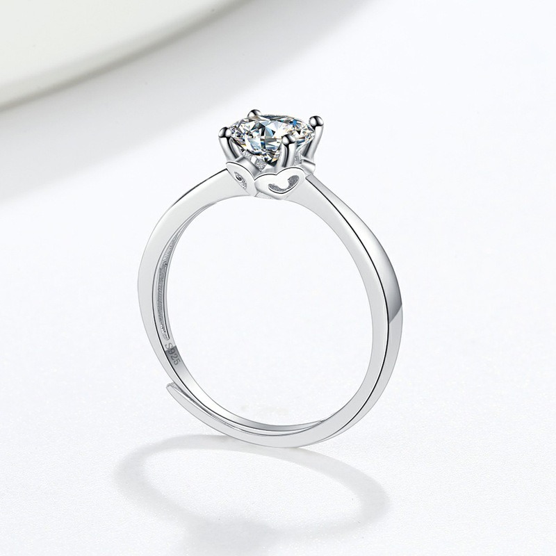 S925 sterling silver ring opening adjustable 1 carat GRA moissanite ring for women - Image 4