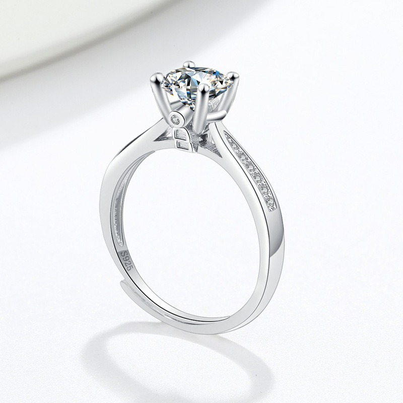 S925 sterling silver ring opening adjustable 1 carat GRA moissanite ring for women - Image 3