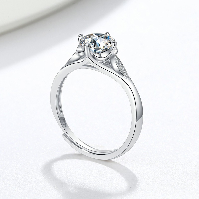 S925 sterling silver ring opening adjustable 1 carat GRA moissanite ring for women - Image 3