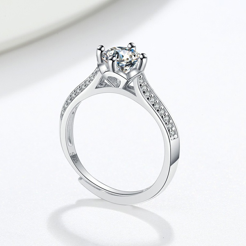 S925 sterling silver ring opening adjustable 1 carat GRA moissanite ring for women - Image 3