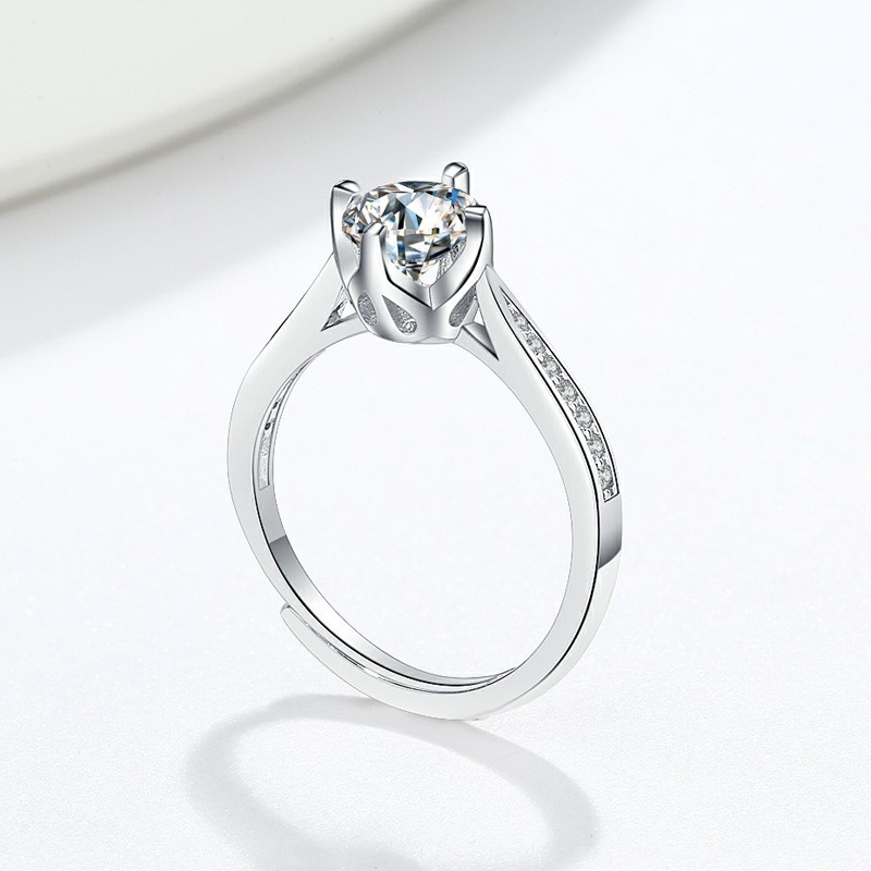 S925 sterling silver ring opening adjustable 1 carat GRA moissanite ring for women - Image 3