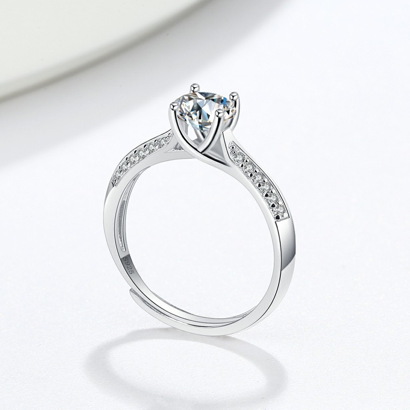 S925 sterling silver ring opening adjustable 1 carat GRA moissanite ring for women - Image 3