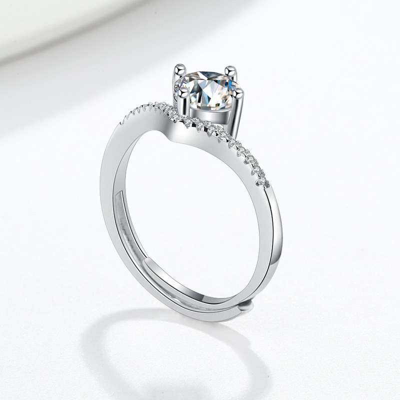 S925 Sterling Silver Ring Opening Adjustable 1 Carat GRA Moissanite Ring for Women - Image 3