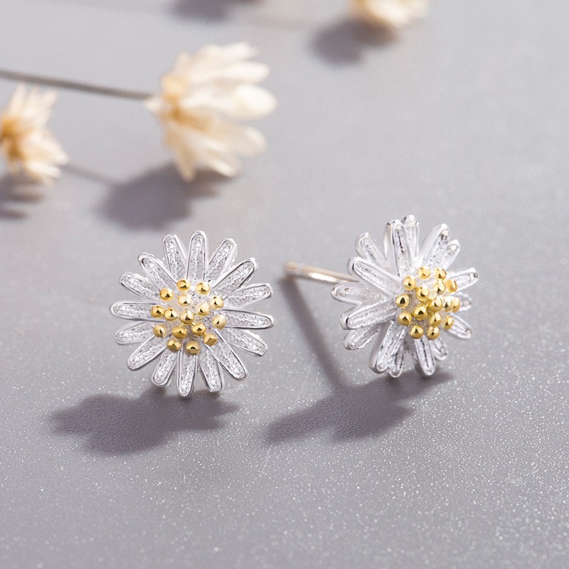 S925 sterling silver stud earrings daisy - Image 2