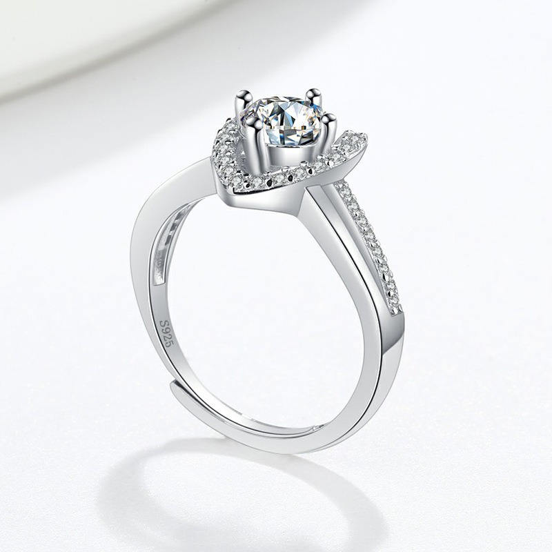 S925 Sterling Silver Ring Opening Adjustable 1 Carat GRA Moissanite Ring for Women - Image 3