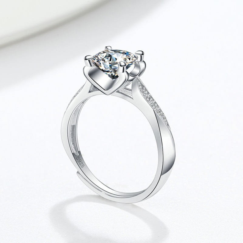 S925 Sterling Silver Ring Opening Adjustable 1 Carat GRA Moissanite Ring for Women - Image 3