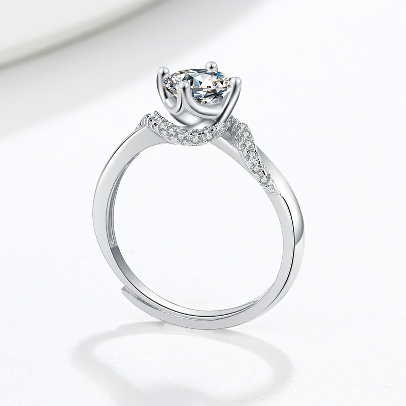 S925 Sterling Silver Ring Opening Adjustable 1 Carat GRA Moissanite Ring for Women - Image 3