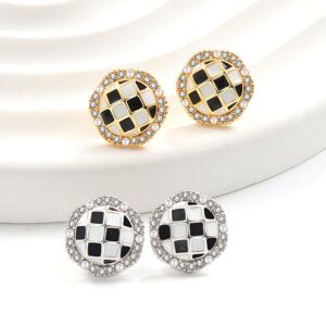 S925 sterling silver stud earrings black and white checkerboard earrings