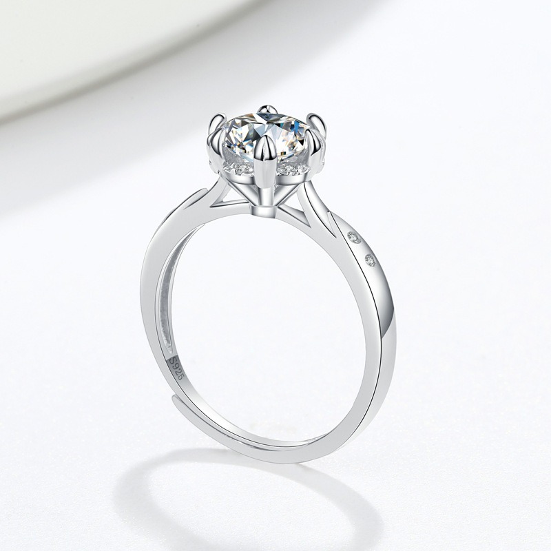 S925 Sterling Silver Ring Opening Adjustable 1 Carat GRA Moissanite Ring for Women - Image 3