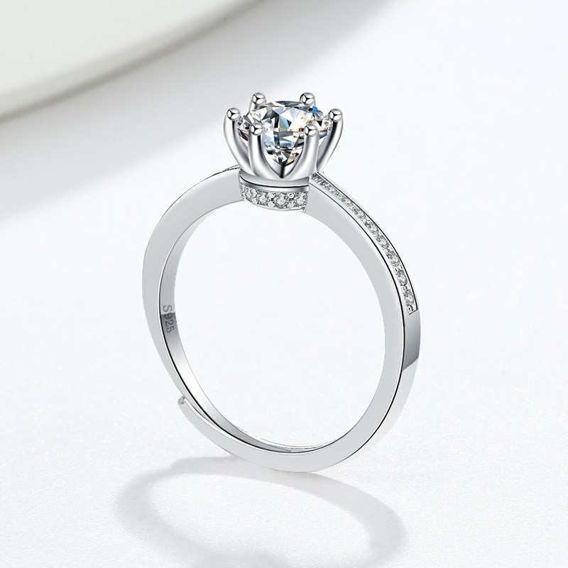 S925 Sterling Silver Ring Opening Adjustable 1 Carat GRA Moissanite Ring for Women - Image 3