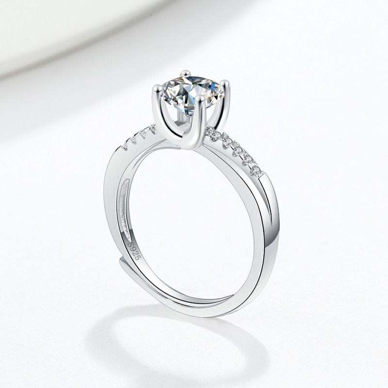S925 Sterling Silver Ring Opening Adjustable 1 Carat GRA Moissanite Ring for Women - Image 3