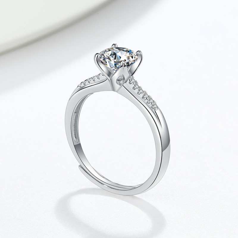 S925 Sterling Silver Ring Opening Adjustable 1 Carat GRA Moissanite Ring for Women - Image 3