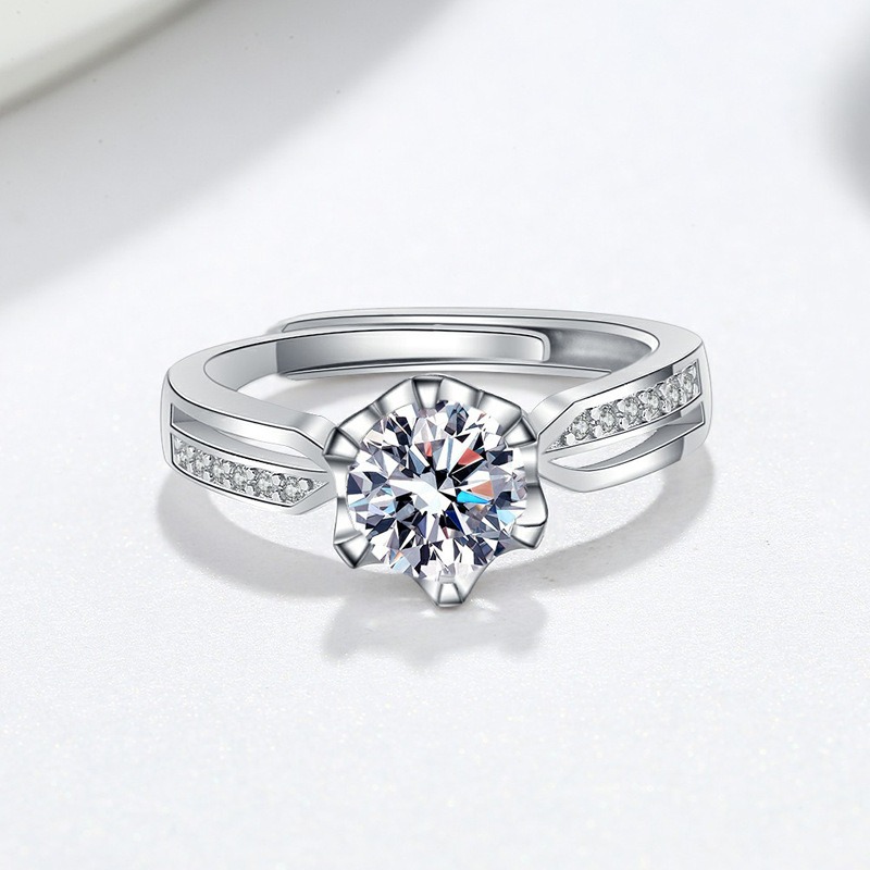S925 Sterling Silver Ring Opening Adjustable 1 Carat GRA Moissanite Ring for Women - Image 3