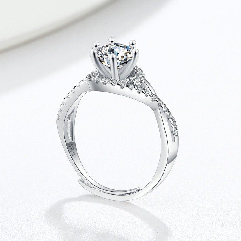 S925 Sterling Silver Ring Opening Adjustable 1 Carat GRA Moissanite Ring for Women - Image 3