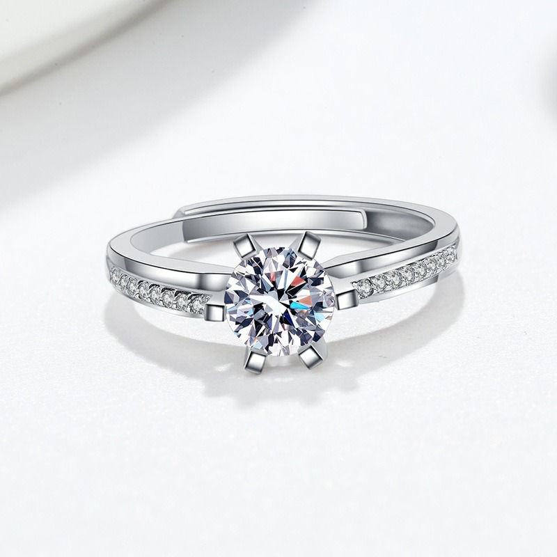S925 Sterling Silver Ring Opening Adjustable 1 Carat GRA Moissanite Ring for Women - Image 3