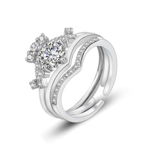 S925 sterling silver ring opening adjustable 3-in-1 combo ring for women