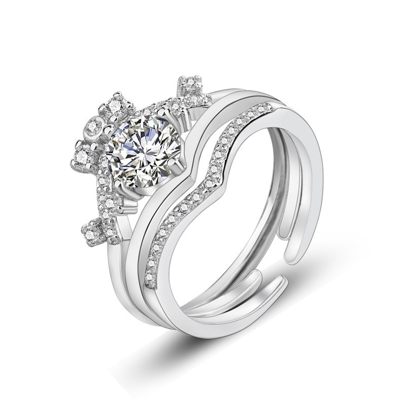 S925 sterling silver ring opening adjustable 3-in-1 combo ring for women