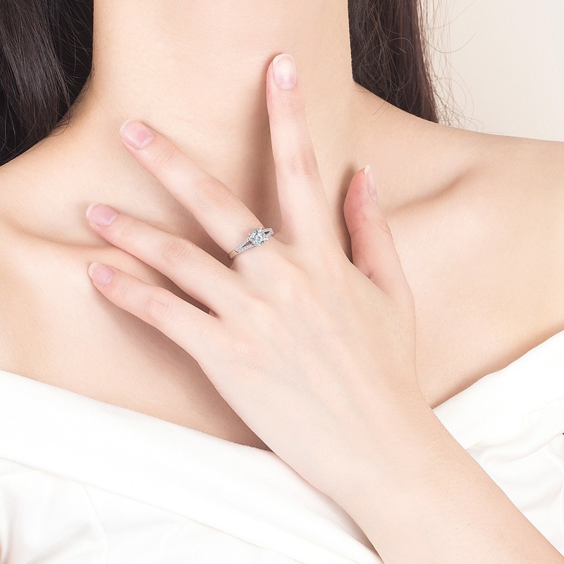 S925 Sterling Silver Ring Opening Adjustable Four-prong Zircon Women's Ring - Image 4