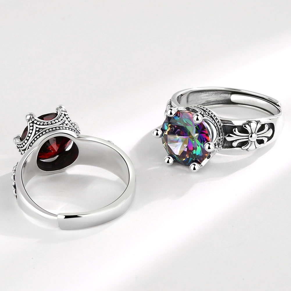 S925 Sterling Silver Ring Opening Adjustable Colored Diamond Ring for Women - Image 4