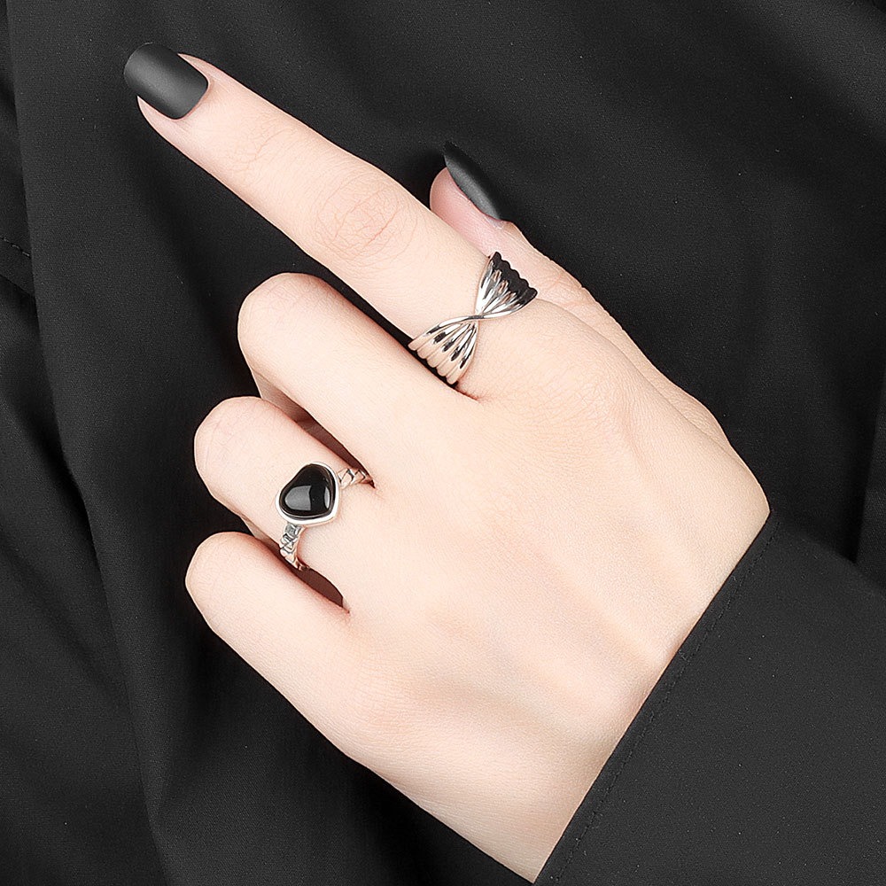 S925 sterling silver ring opening adjustable heart agate ring for women - Image 3