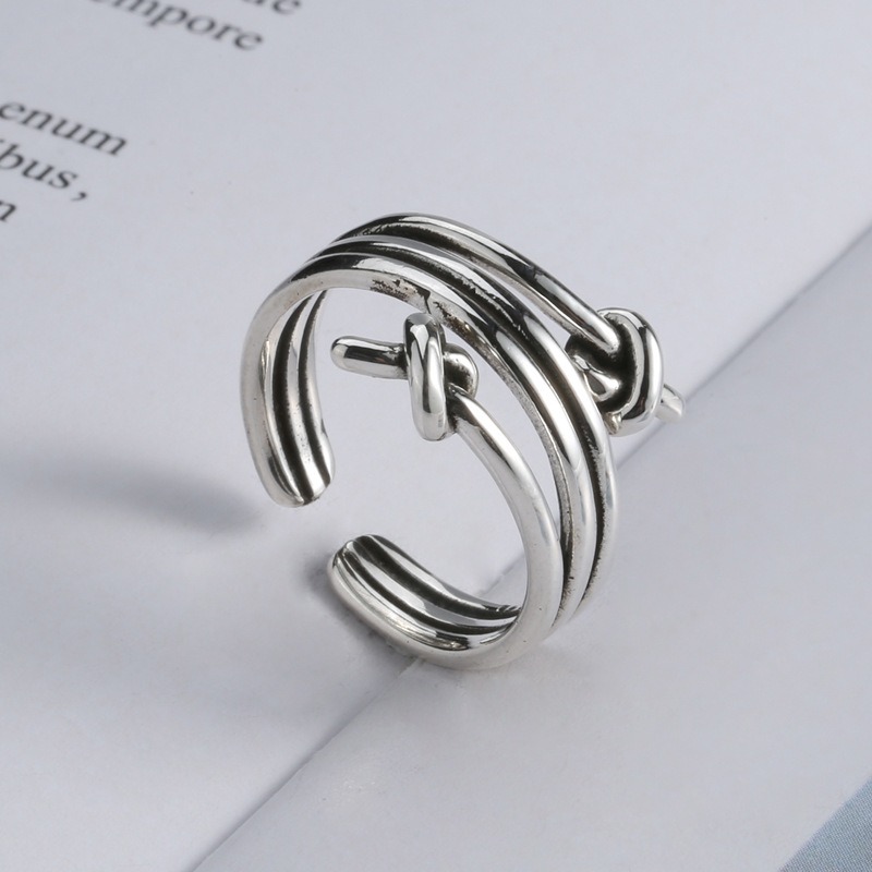 S925 sterling silver ring opening adjustable line knotted women's ring - Image 4