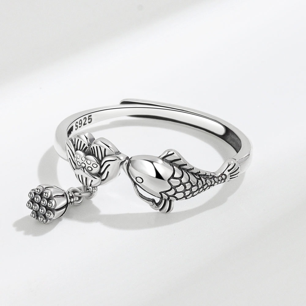 S925 sterling silver ring opening adjustable carp ring ring for women - Image 4