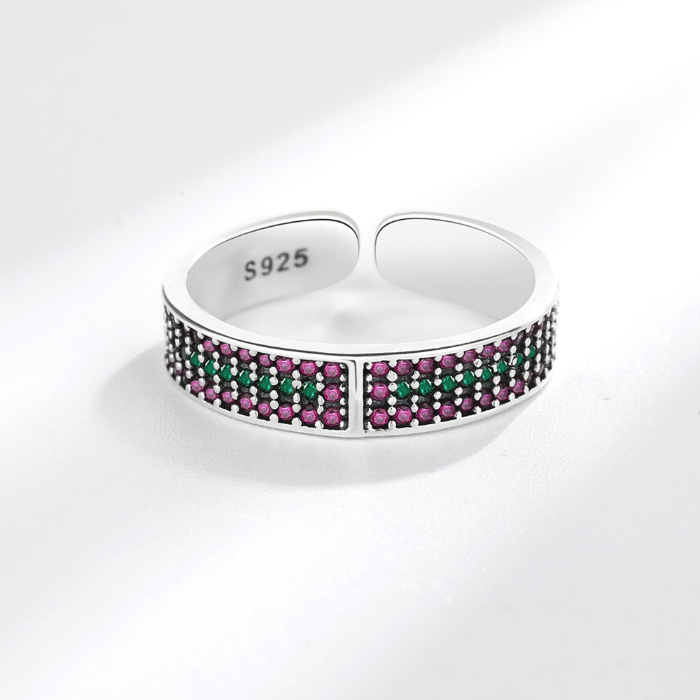 S925 sterling silver ring opening adjustable full diamond women's ring - Image 4