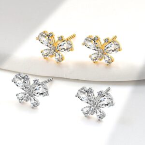 S925 sterling silver stud earrings zircon butterfly earrings