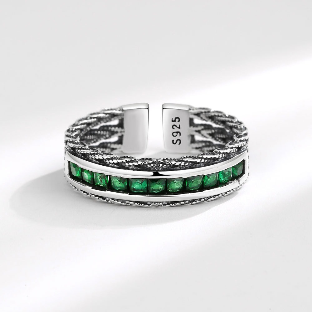 S925 sterling silver ring opening adjustable zircon braided twist ring for women - Image 4