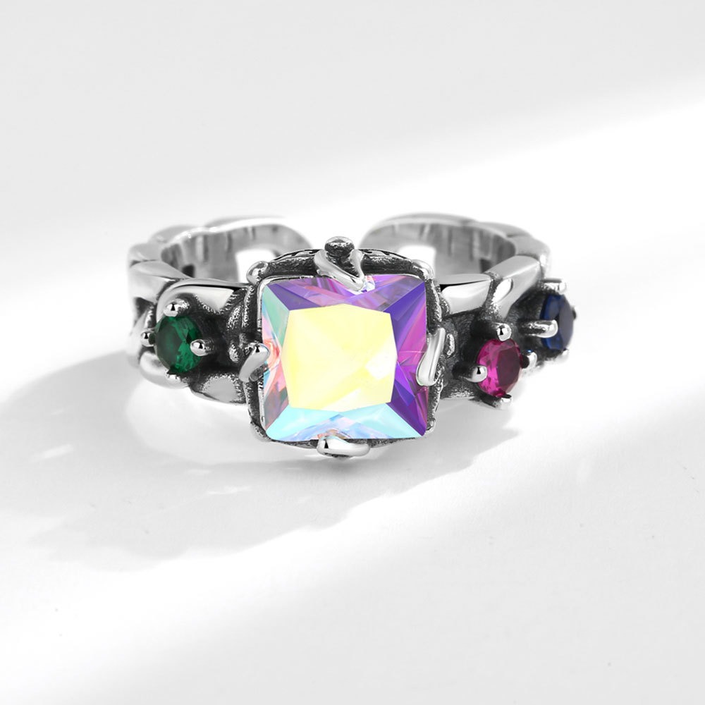 S925 sterling silver ring opening adjustable colorful zircon women's ring - Image 4