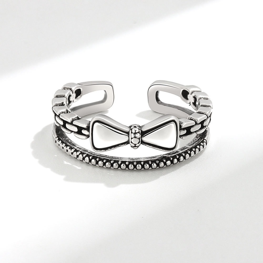 S925 Sterling Silver Ring Opening Adjustable Bow Ring for Women - Image 4