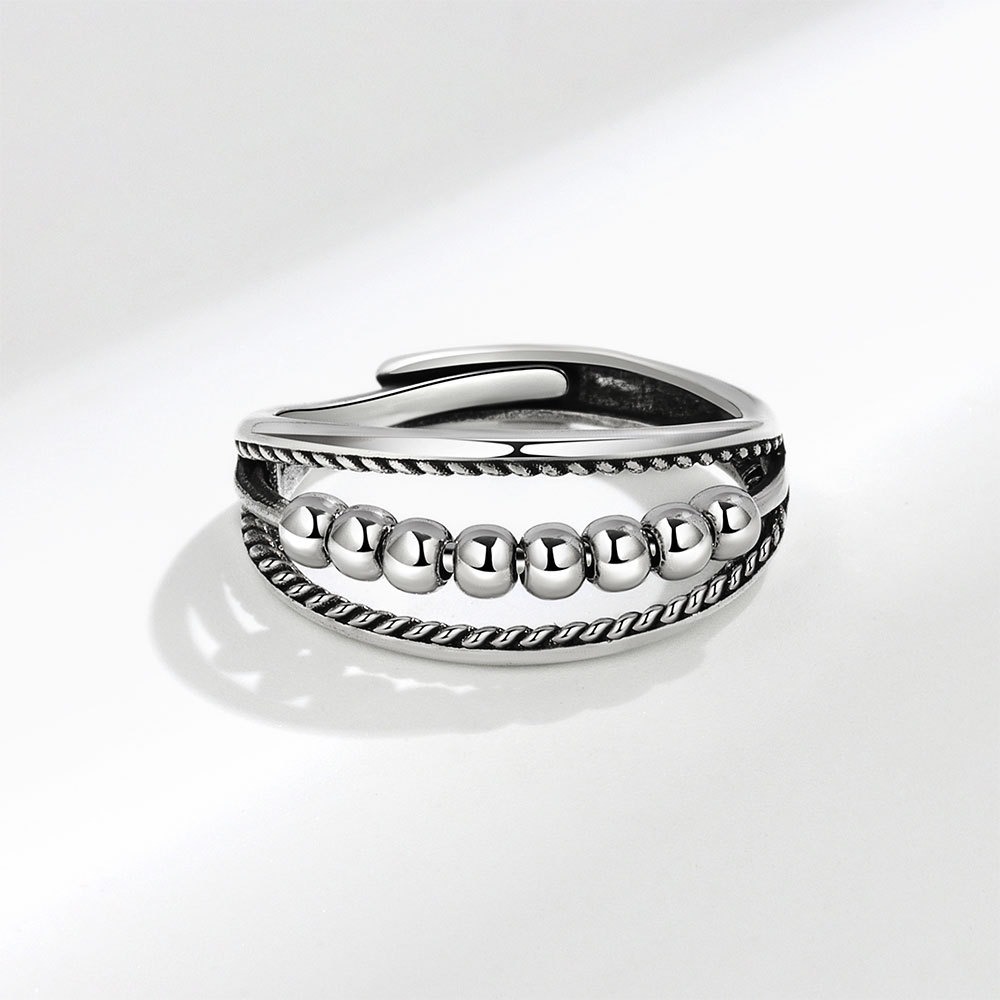 S925 sterling silver ring opening adjustable polka dot beaded women's ring - Image 4