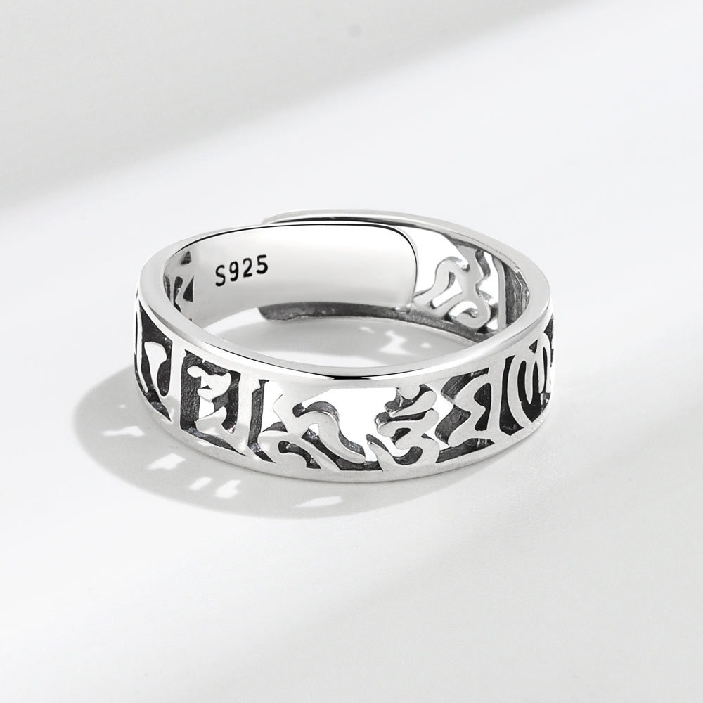 S925 sterling silver ring opening adjustable six-character mantra women's ring - Image 4