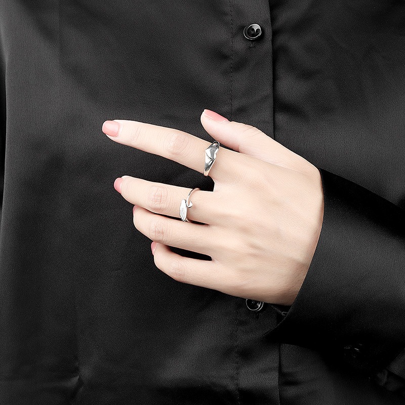 S925 sterling silver ring opening adjustable heart shape women's ring - Image 4