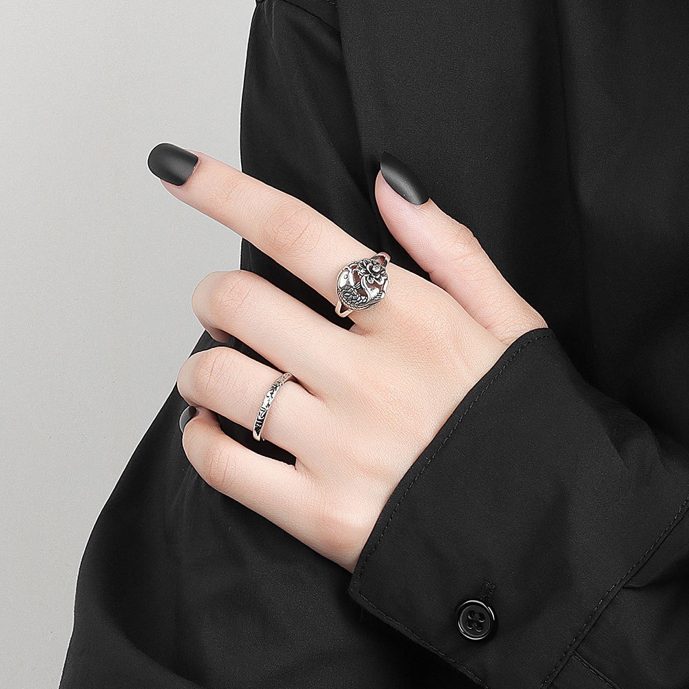 S925 sterling silver ring opening adjustable six-character mantra women's ring - Image 3