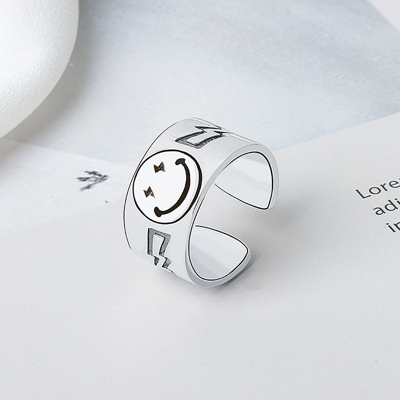 S925 sterling silver ring opening adjustable smiley face ring for women - Image 3