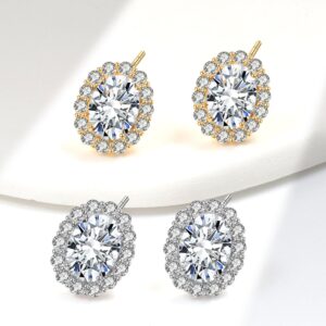 S925 sterling silver stud earrings oval zircon earrings