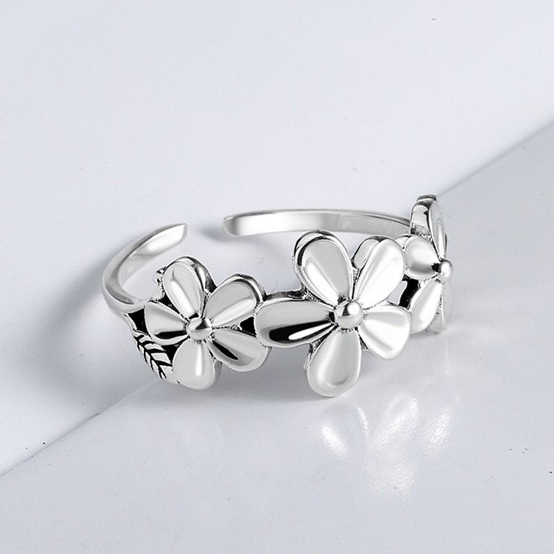 S925 Sterling Silver Ring Opening Adjustable Flower Ring Ring for Women - Image 2
