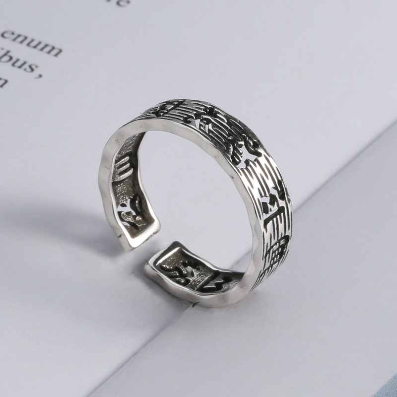 S925 sterling silver ring opening adjustable six-character mantra women's ring - Image 4