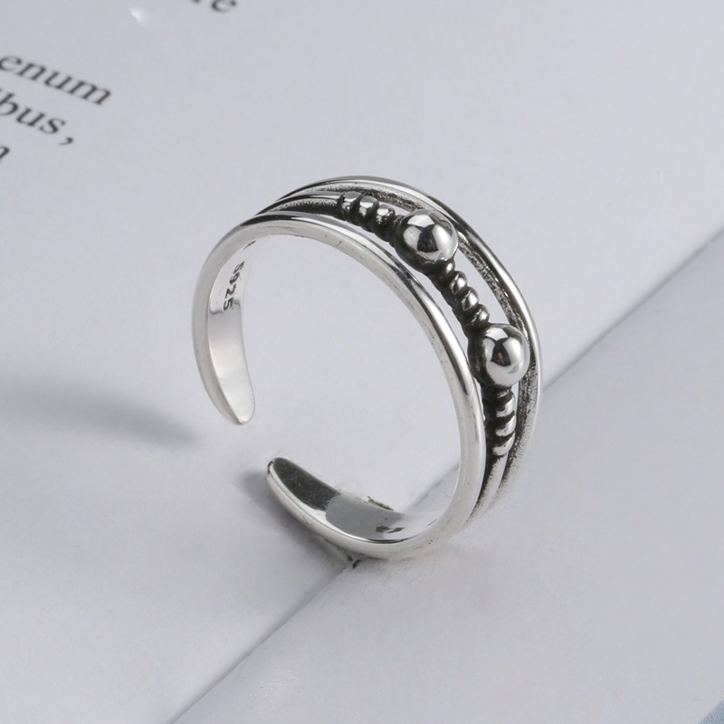 S925 sterling silver ring opening adjustable twist bead women's ring - Image 4