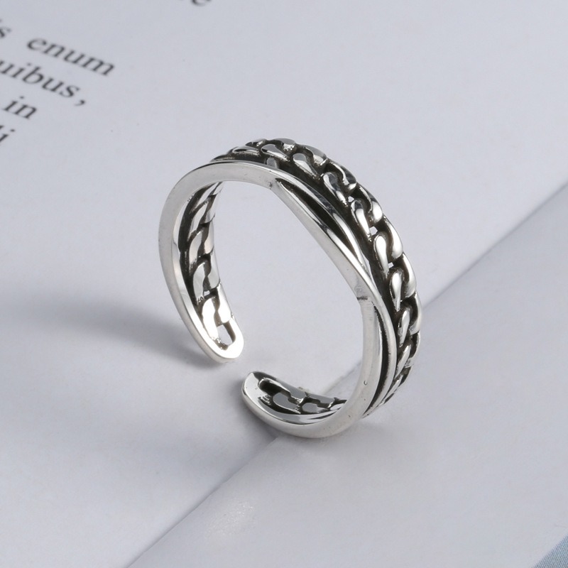 S925 sterling silver ring opening adjustable chain women's ring - Image 4