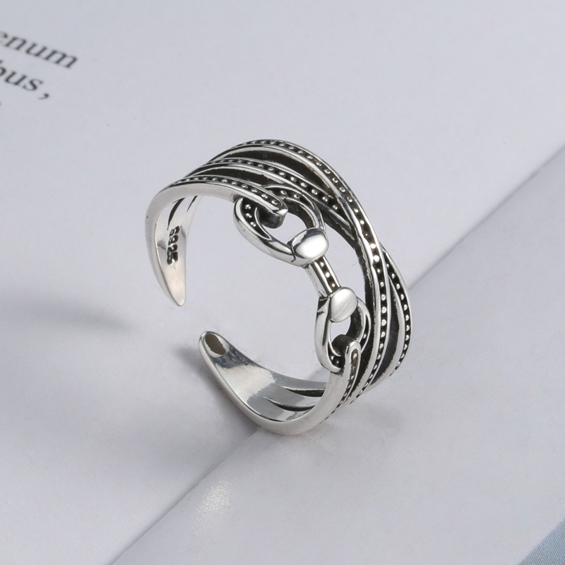 S925 sterling silver ring opening adjustable multi-layer striped women's ring - Image 4