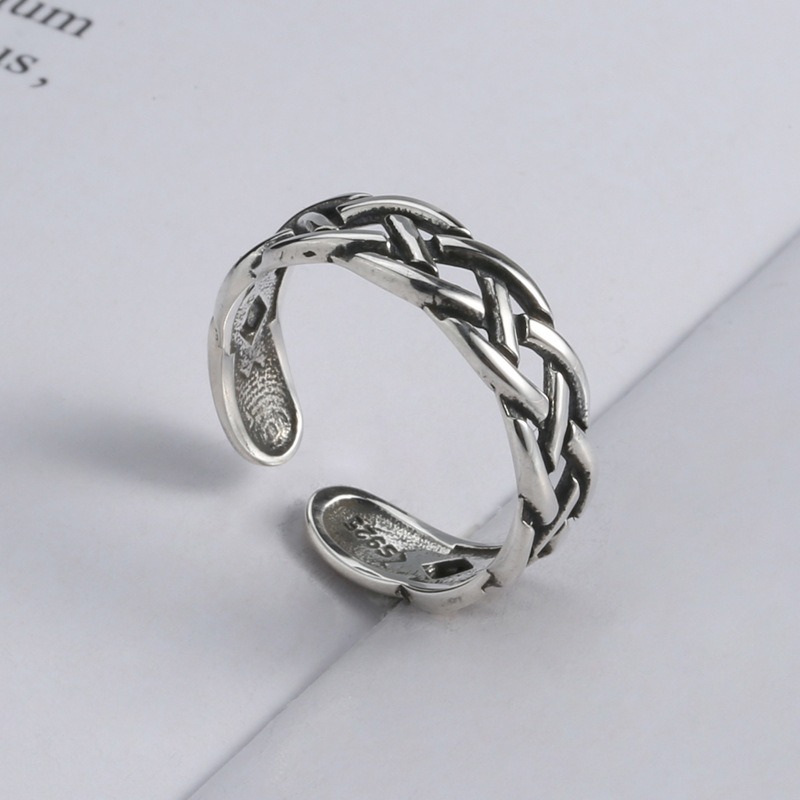 S925 sterling silver ring opening adjustable braided mesh women's ring - Image 4