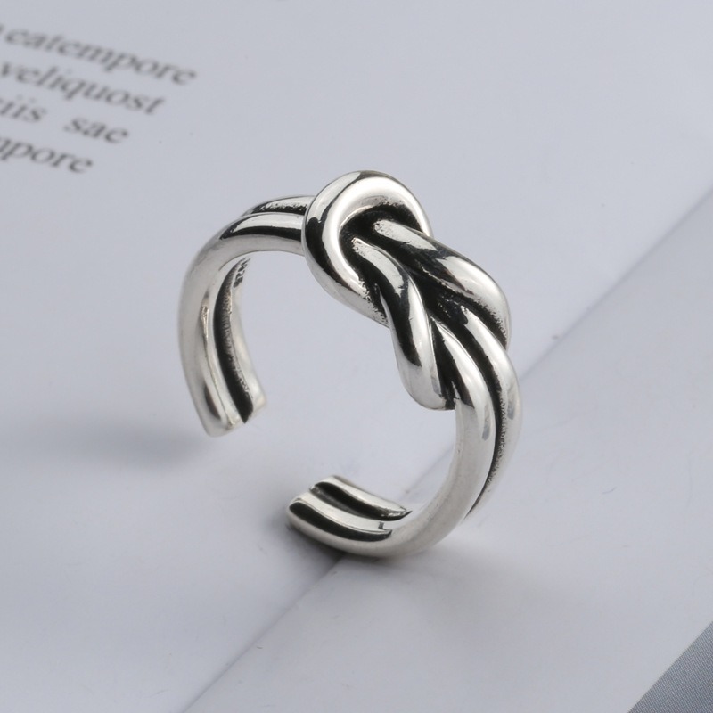 S925 sterling silver ring opening adjustable double line knot women's ring - Image 4