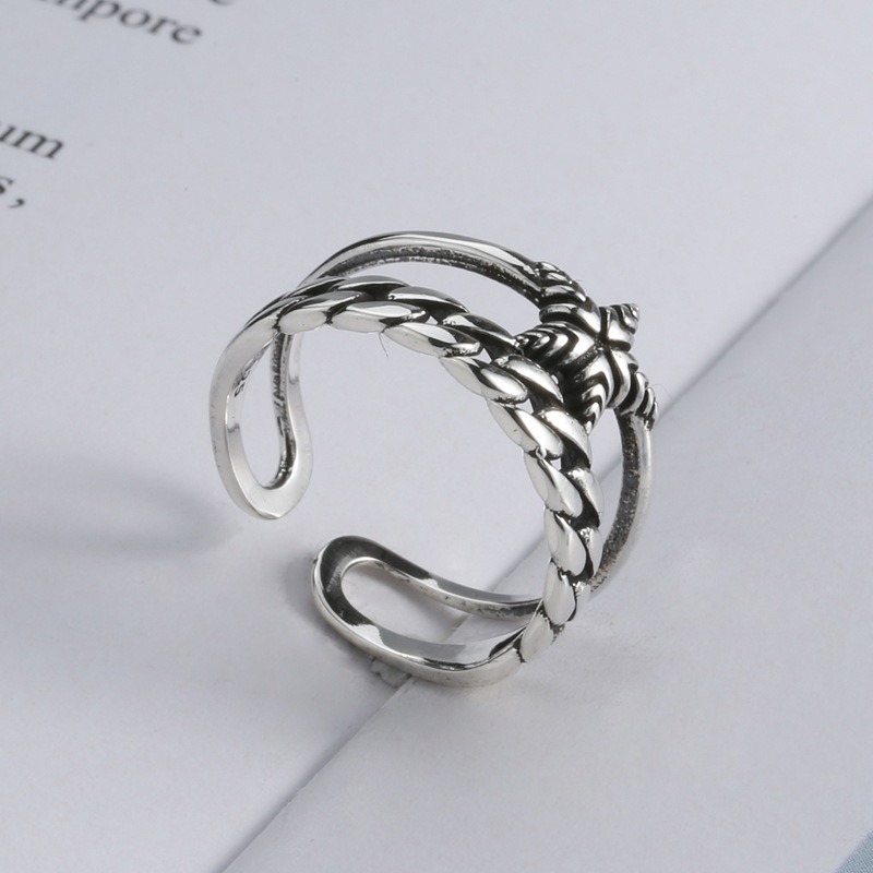 S925 sterling silver ring opening adjustable pentagram chain women's ring - Image 4
