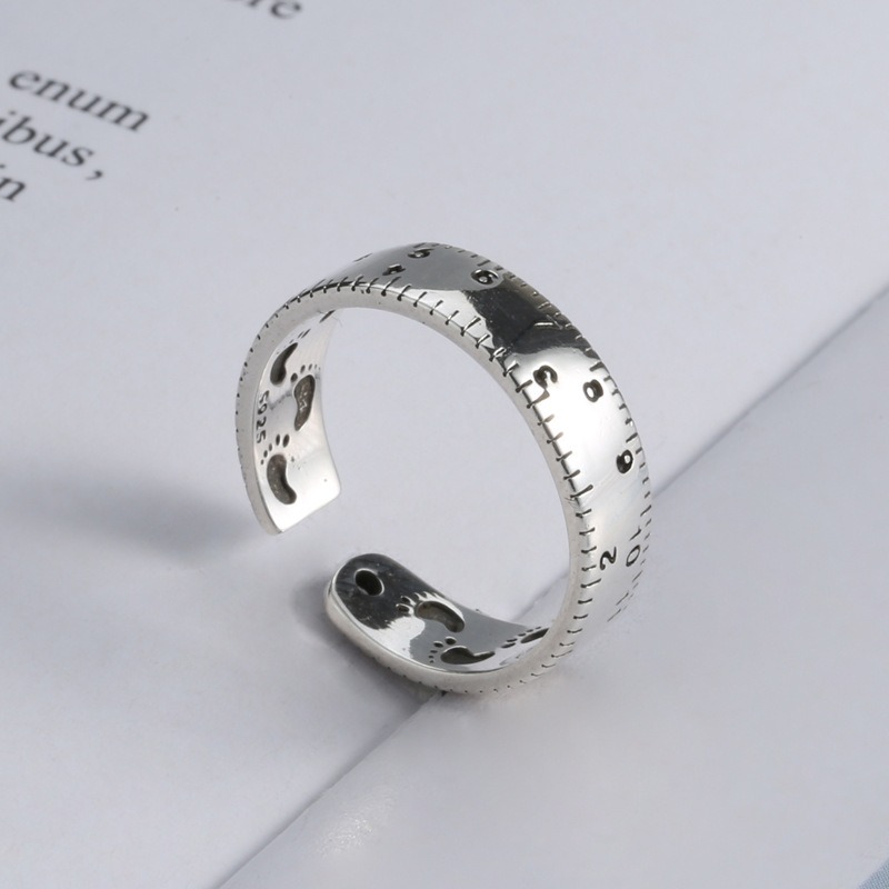 S925 Sterling Silver Ring Opening Adjustable Digital Ruler Women's Ring - Image 4