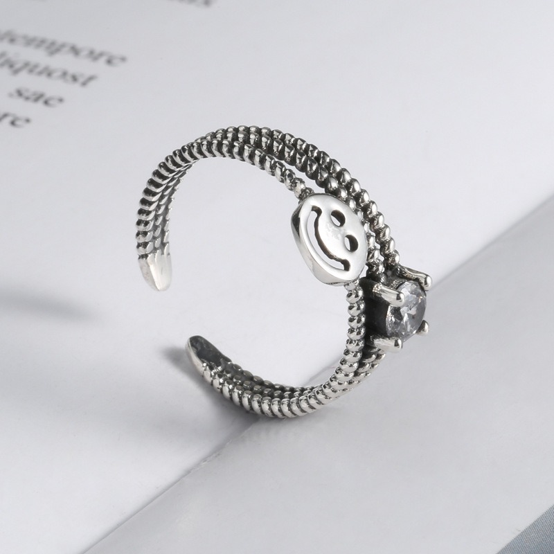 S925 sterling silver ring opening adjustable smiley face ring for women - Image 4