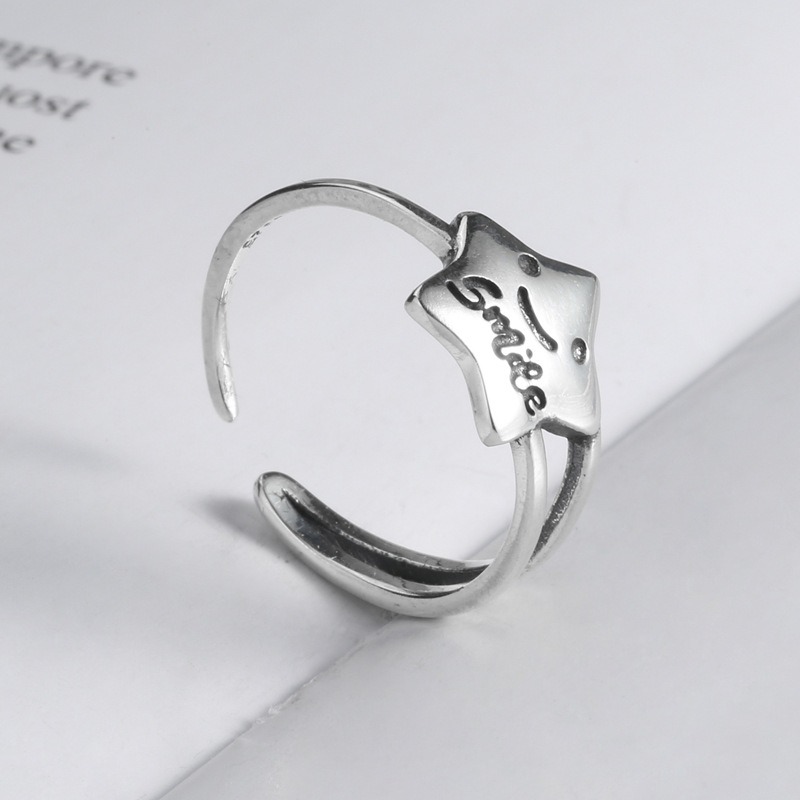 S925 sterling silver ring opening adjustable smiley face ring for women - Image 4