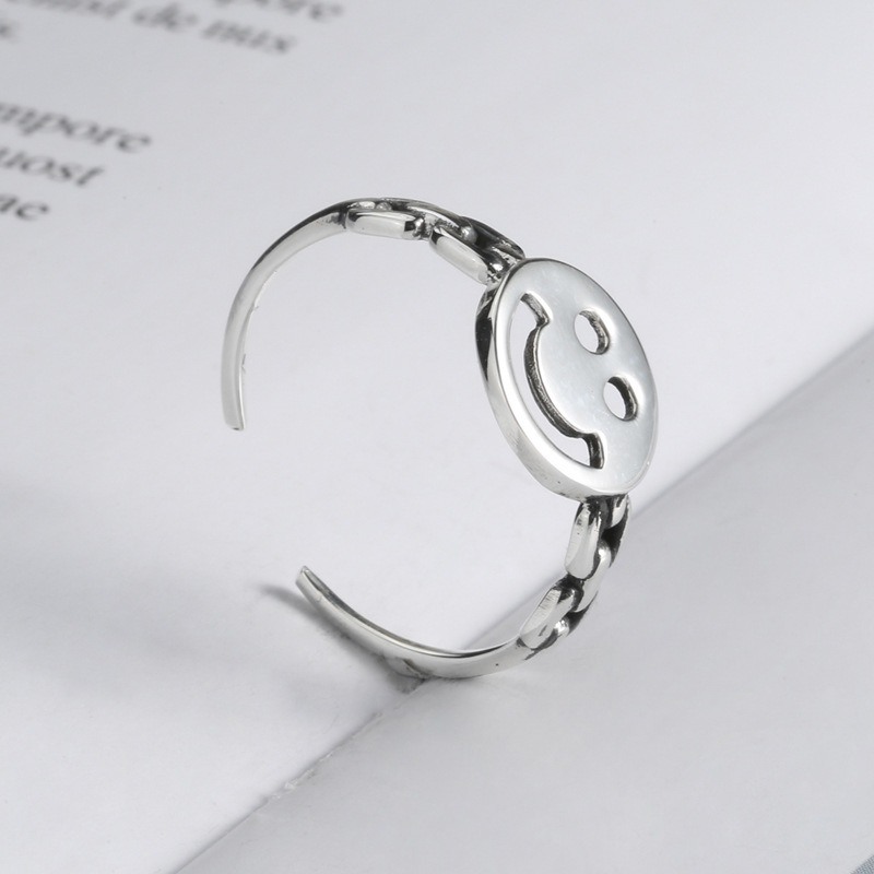 S925 sterling silver ring opening adjustable twist smiley face ring for women - Image 4